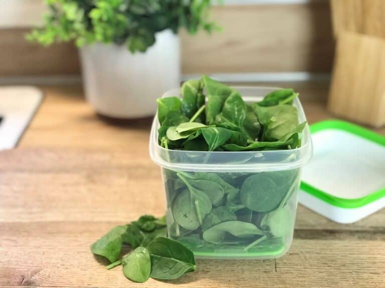 Spinach in a Rubbermaid Freshworks container
